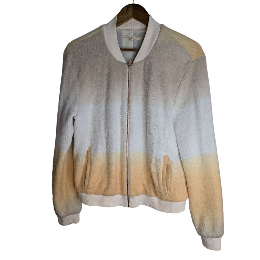 Anthropologie Paper Crown Fuzzy Orange & Ivory Ombre Bomber Jacket Size L